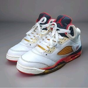 Nike Air Jordan 5 Retro Fire Red Shoes Black Tongue, Size 6y or 7 Women - 2006